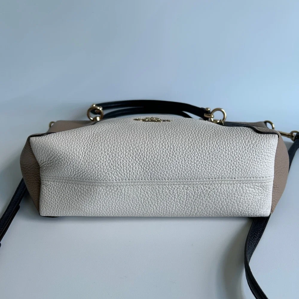 Coach Kacey Satchel Chalk Multi Pebbled Leather Bag Excellent